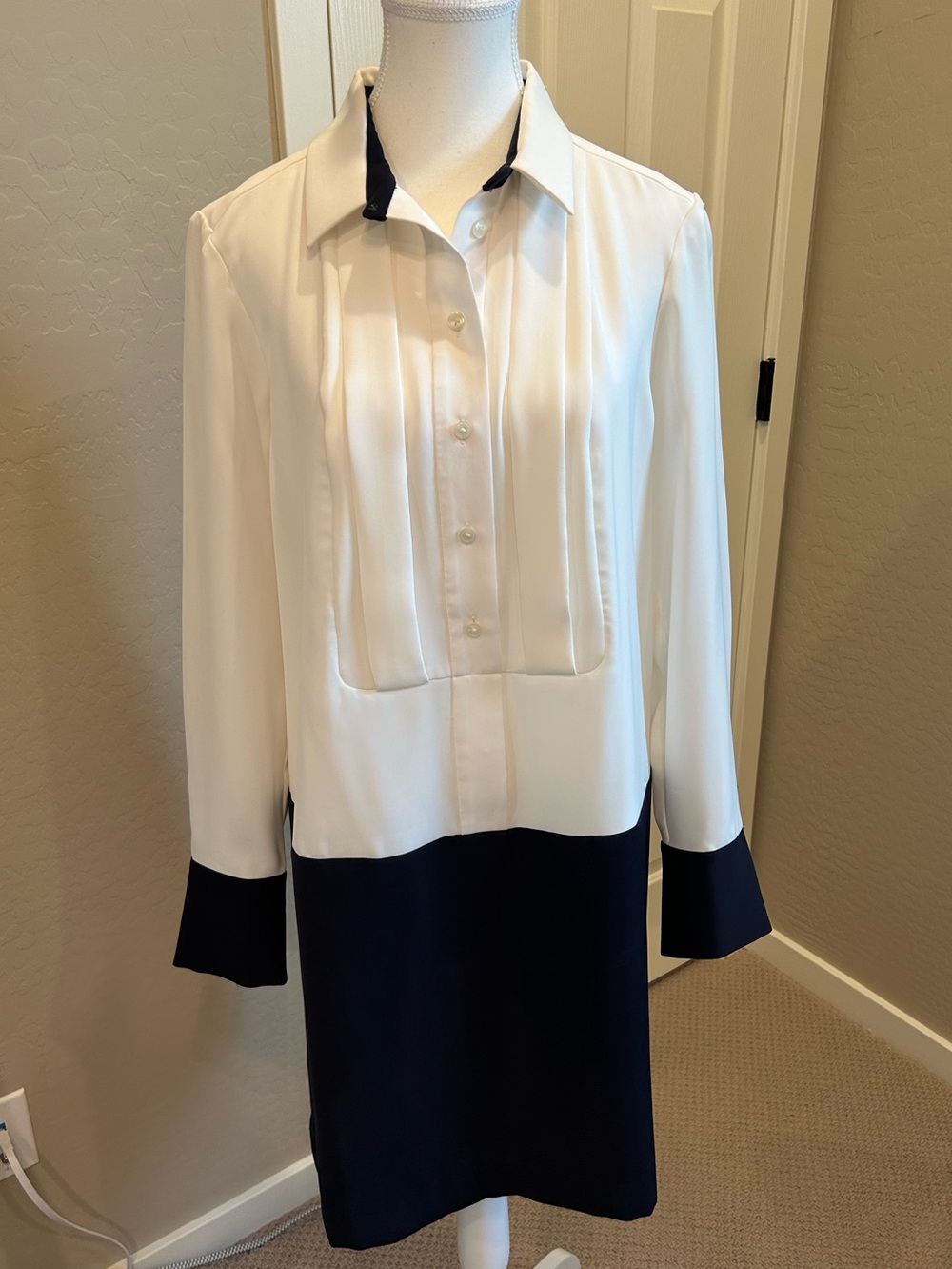 Ann Taylor Colorblock Tuxedo Shirtdress, Size 12, Excellent Condition